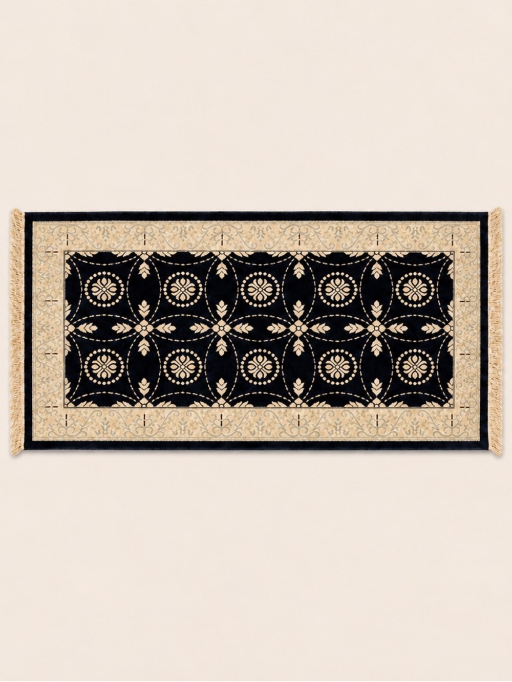 Vintage Black & Ivory Accent Area Rug 33x57 Fringe Traditional Floral Runner Rug